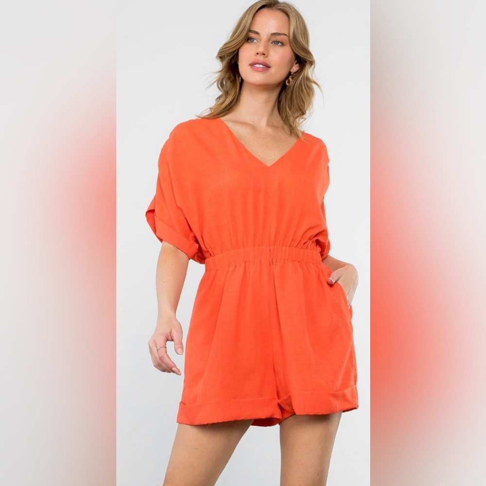 NWT Jude V-Neck Romper Size M Orange THML